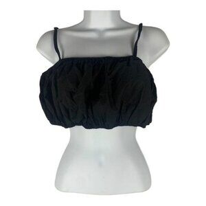 Zara Black Ruched Cotton Cropped Top With Adjustable Straps Size XL